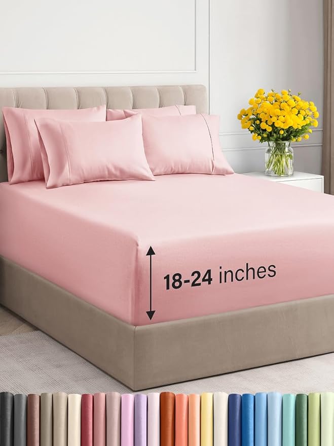 Extra Deep Queen Sheet Set - 6 Piece Breathable & Cooling Sheets - Hotel Luxury Bed Sheets Set - Easy & Secure Fit - Soft, Wrinkle Free & Comfy Sheets Set - Baby Pink Sheet Set with Extra Deep Pockets