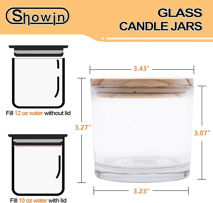 12 OZ Thick Candle Jars for Making Candles 6 Pcs, Empty Jars with Wood Lids for Spice Jars, Sample Container, Clear