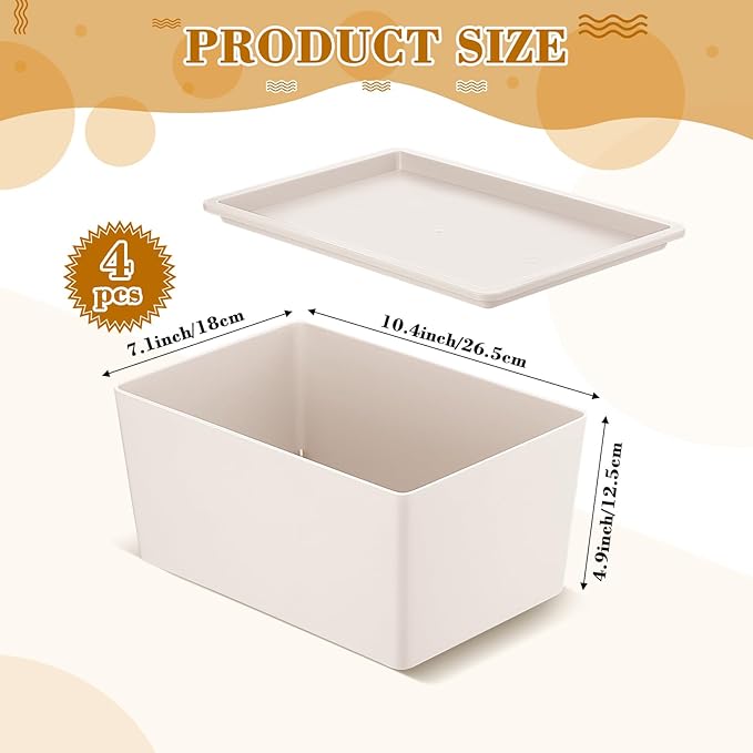 Menkxi 4 Pcs Storage Bins with Lids Plastic Stackable Containers for Organizing Shelves Christmas Ornament Box Baskets(Beige,Small)