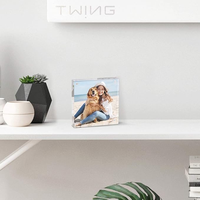 TWING 5 x 7 Inch 3 Pack Acrylic Photo Frame Horizontal Magnet Double Sided Acrylic Picture Frames Set with Microfiber Cloth,10+10MM Thickness Clear Picture Frame Desktop Display Gift Ideal