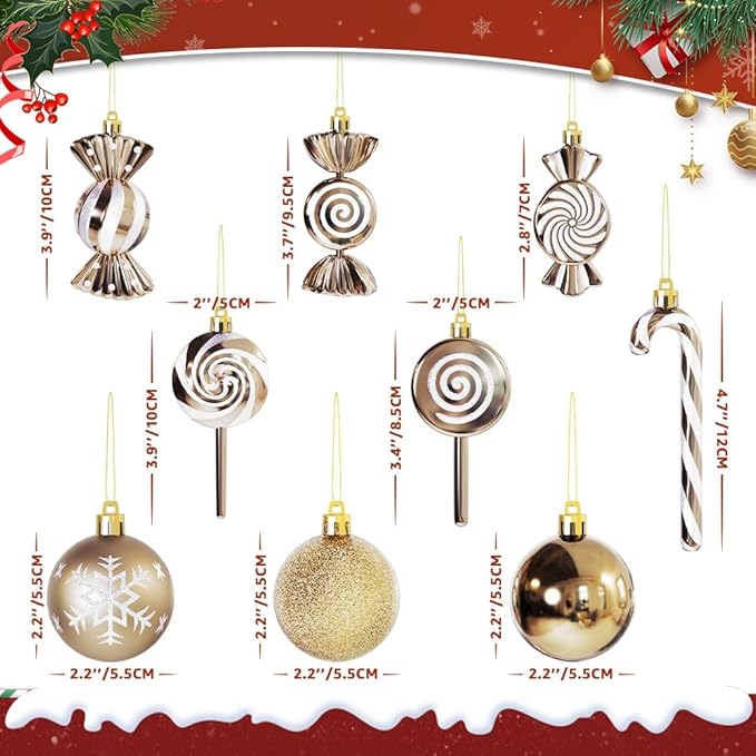 36 Pcs Christmas Ornaments, MOYEE Shatterproof Plastic Christmas Ornaments for Tree - Candy Cane Christmas Decorations Candies Christmas Ball Ornaments (Sliver)