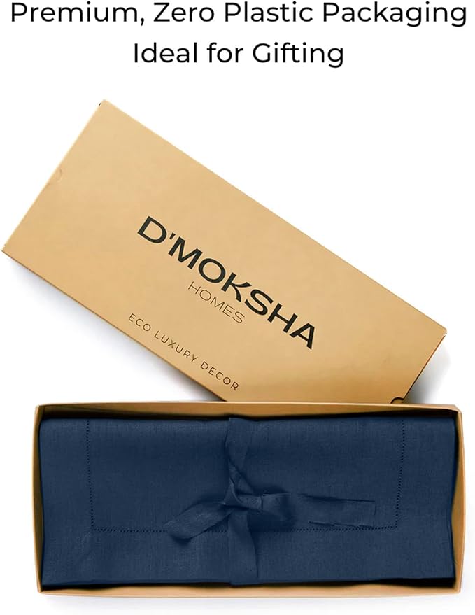 D'Moksha Homes Linen Navy Blue Table Runner 120 Inches Long - 100% Pure Linen Hemstitch 14 x 120 Inch Table Runner for Dining, Easter - Classic Hemstitch