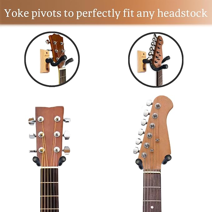 Guitar Wall Mount 2 Pack, Ash Hardwood Guitar Hanger, U-Shaped Guitar Wall Hanger Mount, Guitar Holder Hook Stand Wall for Acoustic, Electric Guitar, Banjo, Bass, for Guitar Player Men Boy
