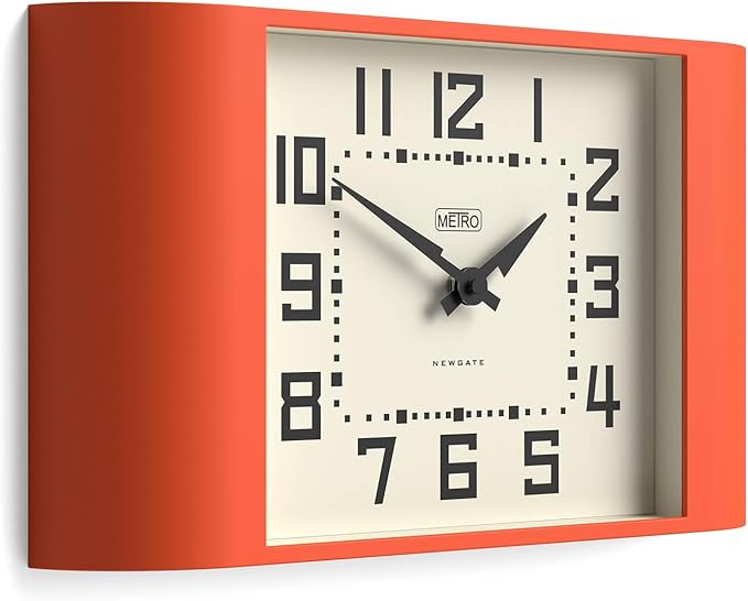 NEWGATE® Metro Clock | Retro Wall Clock | 16.5 inch Wide | Orange | Mid Century Style for Kitchen, Living Room or Office