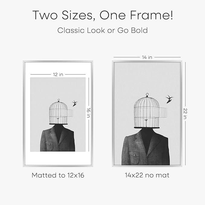 Homeforia 14x22 Picture Frame Silver, High End Metal 14 x 22 Frame with Mat 12 by 16 Photo, 14x22 Silver Poster Frame Matted to 12x16 in Print, 22x14 Hanging Frames, Tempered Glass, Wall Kit, Set of 1