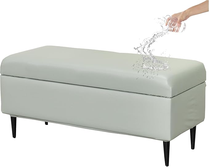 CRFATOP Waterproof PU Ottoman Stool Cover Stretch Folding Storage Footstool Bench Slipcovers Upholstered Foot Chest Chair Covers Washable Entryway Furniture Protector with Elastic Bands,S,Light Grey