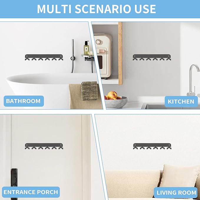 2 Pack Key Holder for Wall, Key Hooks Wall Mount with 12 Hooks, No Drilling Required, Self-Adhesive Key Rack, Key Hanger Wall Mount for Corridor, Kitchen, Living Room - Gray