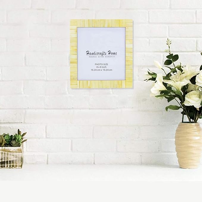 Handicrafts Home 6x6 Poster Frame - Yellow Bone Inlay Classic Collection Wall Mount Decorative Picture Frame for Posters, Photos, Diplomas, Certificates, Art Work - Handmade Vintage Home Decor Gift