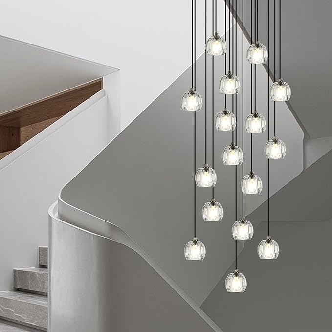 Large Crystal Pendant Light Fixtures, LED Round Ceiling Hanging Lamps, Modern Raindrop Black Chandeliers for Dining Room Staircase Living Room Farmhouse