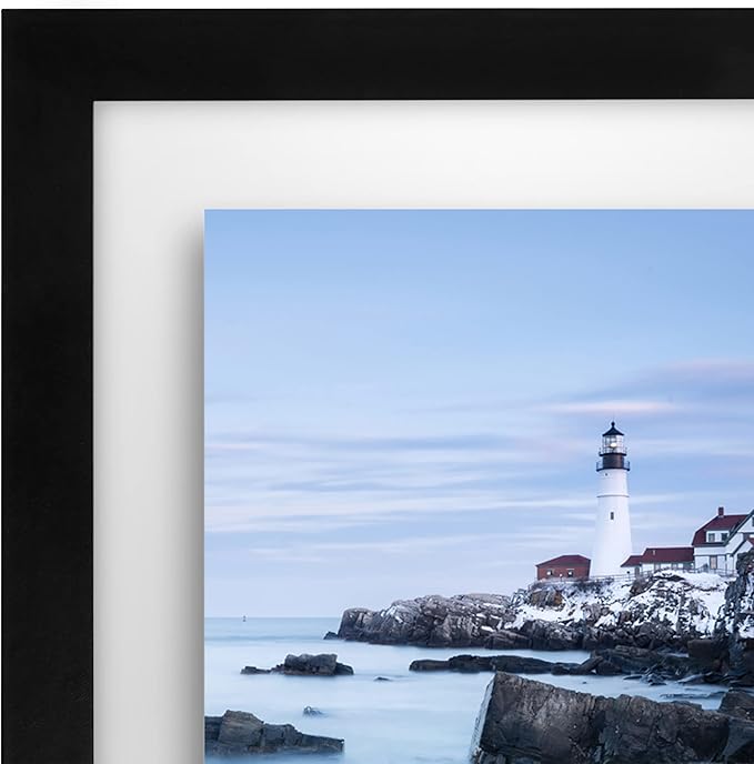 Americanflat 5x7 Floating Picture Frame with Polished Crystal-Clear Glass - Use as 5x7 Picture Frame or Display 3x5 Photo - Signature Float Collection - Photo Frames for Wall Display - Black