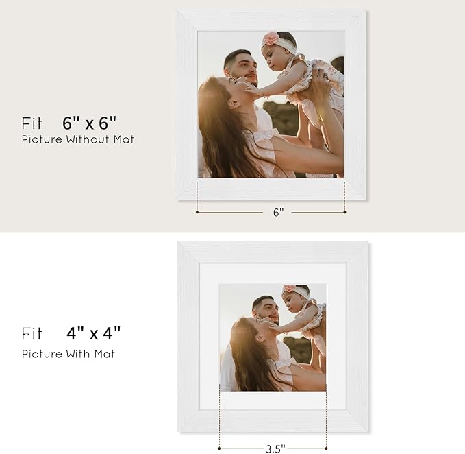 6x6 Oak Wood Picture Frame - Minimalist 6x6 Picture Frame, 6"x6" Frame Wood, Natural Solid Wooden Picture Frames for Wall Art Photo and Prints(1 Pack, White)