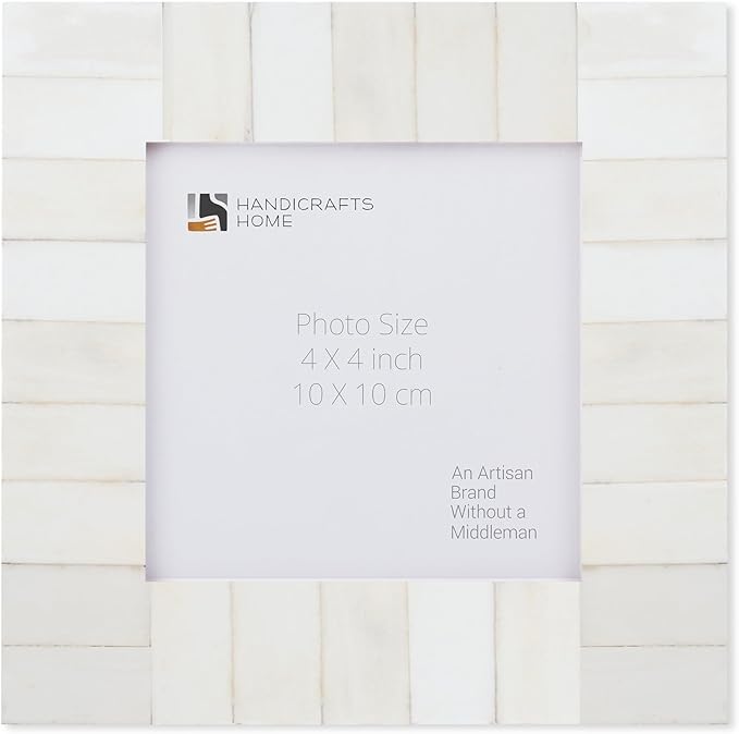 Handicrafts Home White 4x4 Picture Frame for Christmas Decor & Holiday Gifting Handmade Photo Frame, Modern Minimalist Home Decor, Wedding Gift, Vintage Bone inlay Frames for Aesthetic & Living Room