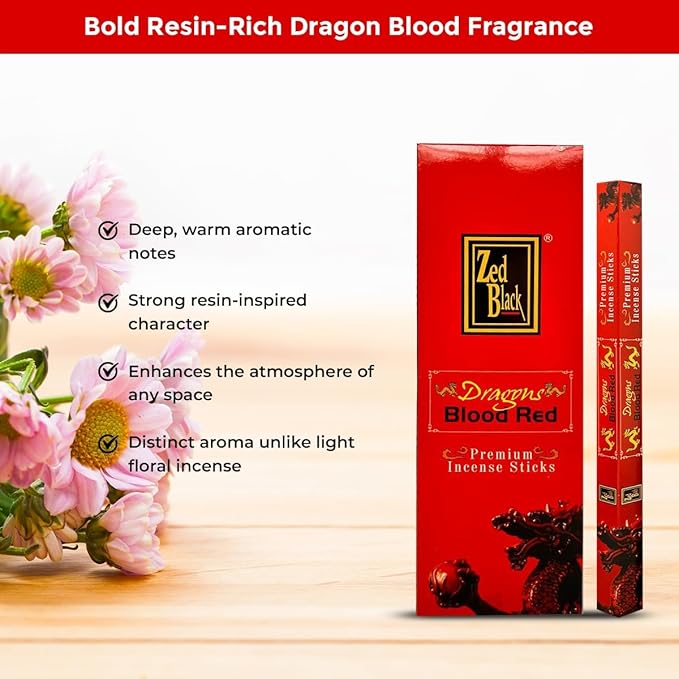 ZED Black Dragons Blood Red Incense Sticks - 20 Sticks per Box & 6 Boxes Inside (Total 120 Sticks) Premium Quality for Relaxation, Yoga, Meditation