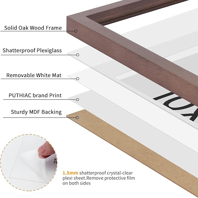 puthiac 10x14 Oak Wood Picture Frame - 10"x14" Poster Frames for Wall, 10x14 Picture Frames for Wall, 10 x 14 Picture Frames, 10 x 14 Frames for Wall(3 Pack, Walnut)
