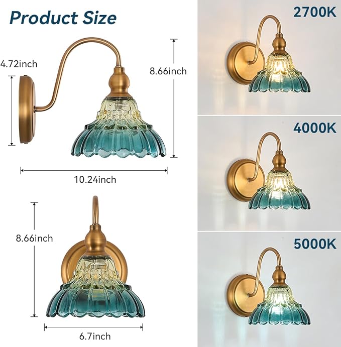 Vintage Wall Sconce Yellow and Blue Gradient Wall Light Bedside Wall Lamp Matte Brass Bedroom Light Fixtures in Door Lighting Fixture for Living Room Hallway Corridor