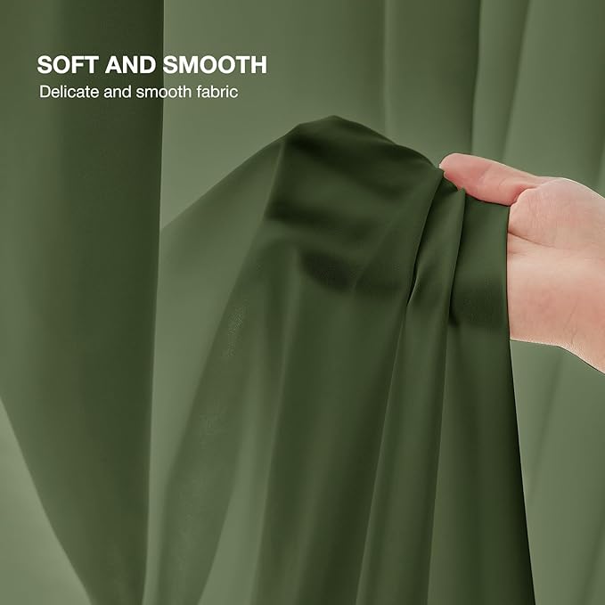 Anmao Non-See-Through Olive Green Privacy Semi Sheer Curtains for Living Room 63 Inch Length 2 Panels Set, Light Filtering That Let Light in Rod Pocket Window Drapes for Bedroom, 52W x 63L, Dark Green