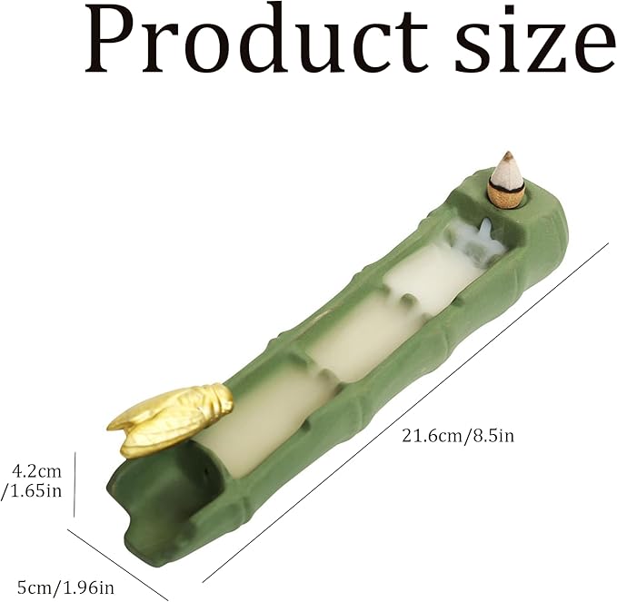 Dual - Use Ceramic Incense Burner, Bamboo Joint & Cicada Design, Stick/Backflow Incense Holder for Aromatherapy.Handmade Large Incense Holder for Meditation Yoga SPA,Palo Santo/Sage/Cone/