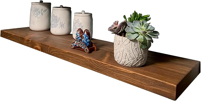 joelsantiques - 48 Inch Wooden Floating Shelves for Wall - 48x10x2 in - Made of Natural Wood - Heavy Duty Rustic Wall Shelves for Bedroom - Perfect for Living Room, Kitchen - Medium Brown