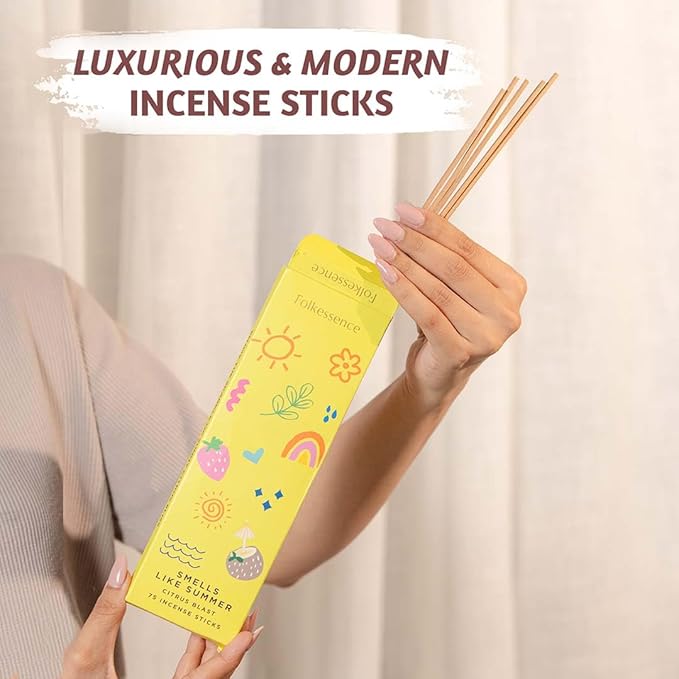 Folkulture Incense Sticks (75 Sticks) |8" Premium Smell Like Summer Incense Sticks For Gifts,Aromatherapy|No Charcoal,Organic,Non Toxic,45 Mins, Long Burning Citrus, Fresh Summer Scents Insence-Sticks