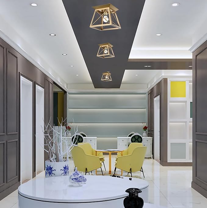 Brushed Gold Chandelier Light, 1-Light Modern Flush Mount Pendant Light, Farmhouse Close to Ceiling Lighting for Dining Room Hallway Entryway Kitchen Island Bedroom