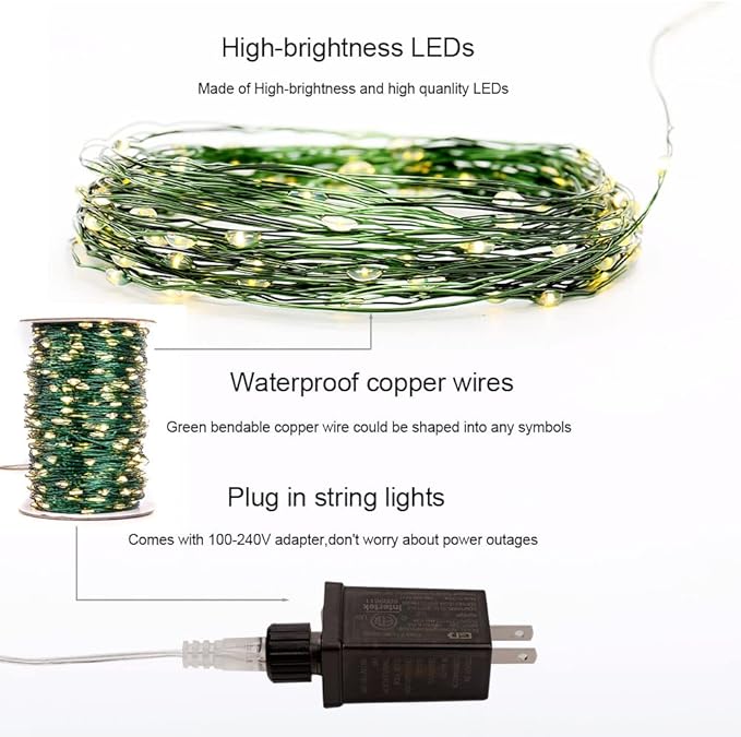 2 Pack Green Wire Fairy Lights Plug in 66Ft 200 LED Warm White Twinkle Lights LED String Lights with Remote for Christmas Tree Bedroom Living Room Wall Patio Party Decoration