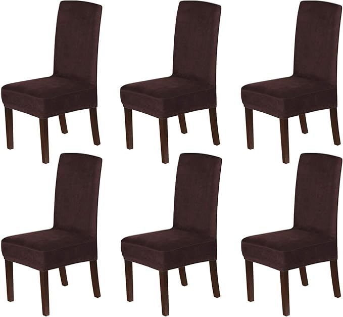 H.VERSAILTEX Velvet Dining Chair Covers Stretch Chair Covers for Dining Room Set of 6 Parson Chair Slipcovers Chair Protectors Covers Dining, Soft Thick Solid Velvet Fabric Washable, Brown
