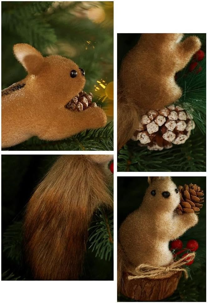 Cute Furry Christmas Squirrel Ornaments, Squirrel Christmas Ornament – 5.5" Foam Plush Woodland Decoration with Lifelike Details, Lightweight & Durable (A)