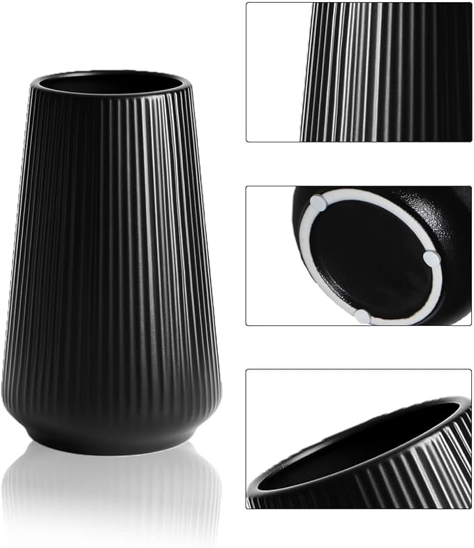 Black Ceramic Vase – Frosted Elegant Flower Vase for Pampas Grass, Dried or Fresh Flowers, Modern Minimalist Farmhouse Home Decor for Living Room, Dining Table, Wedding Centerpiece