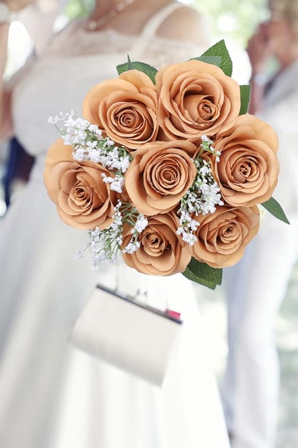 Artificial Rose Flower Artificial Flowers Flower with Long Stem Silk Roses Bouquet for Wedding Bridal Shower Party Home Decoration (Terracotta, 12 Pcs)