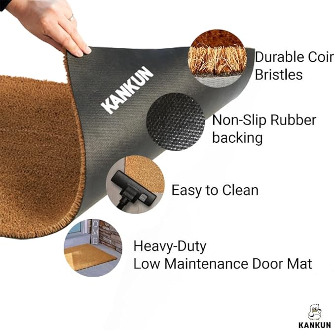 KANKUN Coco Coir Door Mat with Heavy Duty Backing, Welcome Doormat (17" x 30"), Doormat Entrance (Welcome2-1Pack)