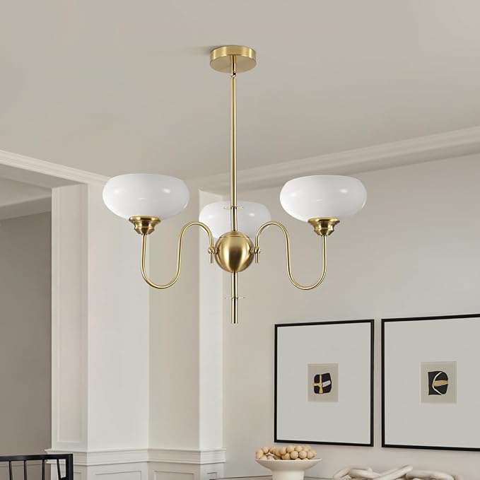 BOKT Gold and White French Chandelier Modern 3 Light Dining Room Chandelier Over Table Vintage Foyer Chandeliers Adjustable