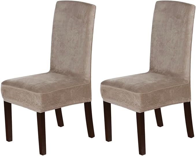 H.VERSAILTEX Velvet Dining Chair Covers Stretch Chair Covers for Dining Room Set of 2 Parson Chair Slipcovers Chair Protectors Covers Dining, Soft Thick Solid Velvet Fabric Washable, Taupe