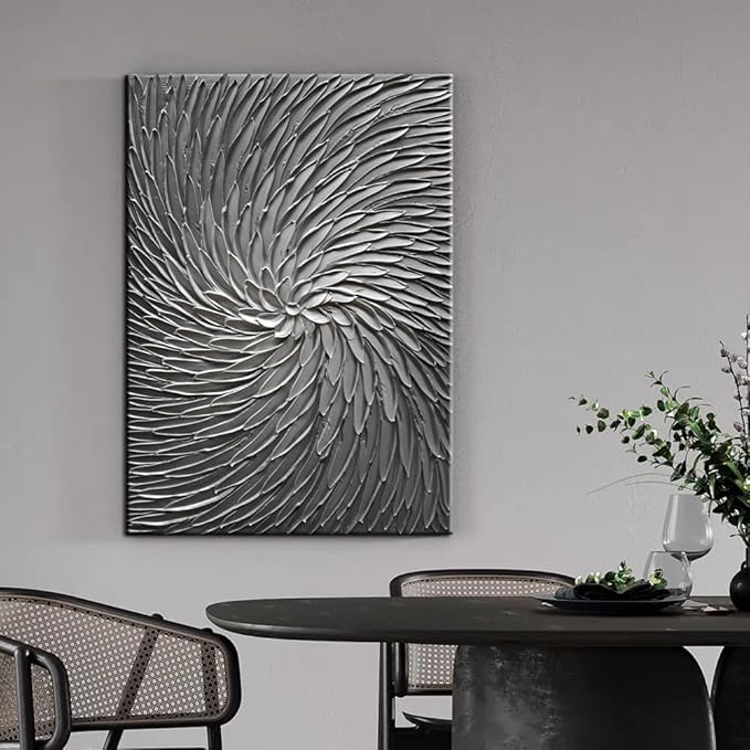 YaSheng Art - 3D Abstract Art Oil Paintings on Canvas Texture Silver Gray Color Abstract Artwork Modern Home Decor Canvas Wall Art Ready to Hang for Living Room Bedroom 24x36inch