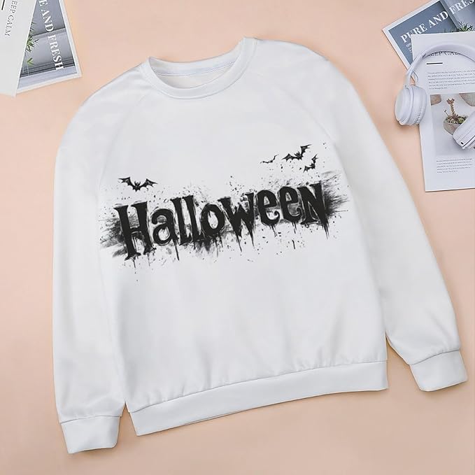 Halloween Sweatshirts for Women Funny and Spooky Print Crewneck Oversized Pullover Outdoor Lounge Fashion Sweater