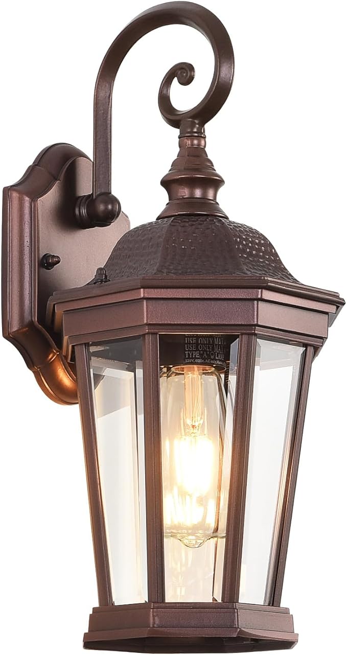 Outdoor Wall Lantern, Exterior Waterproof Outdoor Wall Light Fixtures, Brown Aluminum Porch Sconces with E26 Sockets & Clear Glass