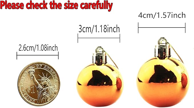Bestjybt 24pcs 1.57" Small Christmas Ball Ornaments Shatterproof Christmas Decorations Tree Balls for Holiday Wedding Party Decoration, Tree Ornaments Hooks Included (Orange, 4cm/1.57")