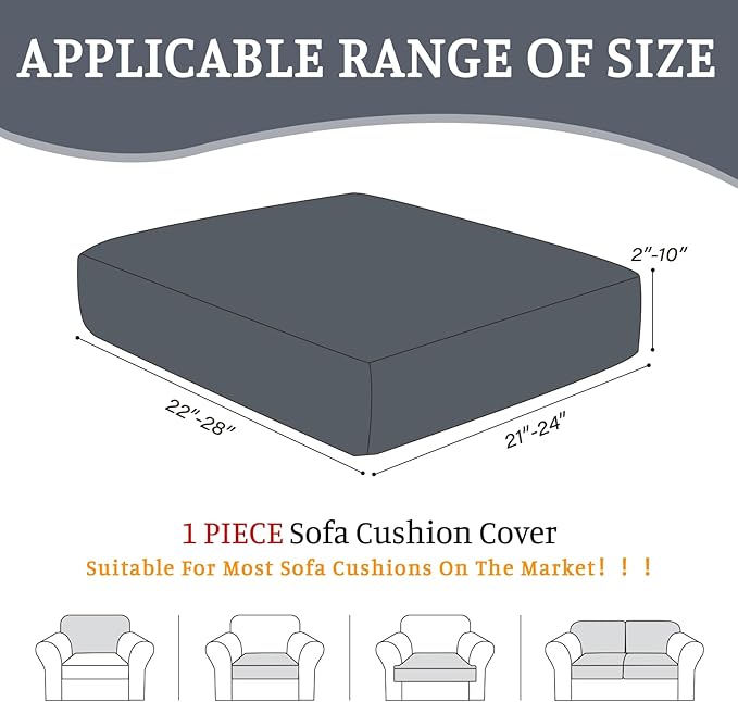 Sectional Couch Covers for Sofa Cushion L Shaped Couch Cover Washable Soft Couch Cushion Covers Stretch Sofa Slipcovers(1-Piece for Sofa Seat or Backrest, Dark Grey)