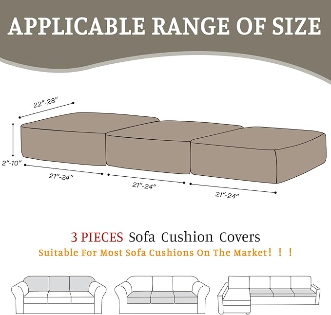 Sectional Couch Covers for Sofa Cushion L Shaped Couch Cover Washable Soft Couch Cushion Covers Stretch Sofa Slipcovers(3-Piece for Sofa Seat or Backrest, Khaki)