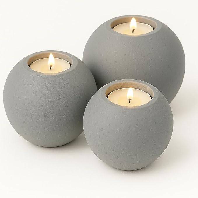Concrete Sphere Tea Light Holder - Minimalist Centerpiece - Candle Holder - Modern Interior Design (True Gray, Small Sphere)