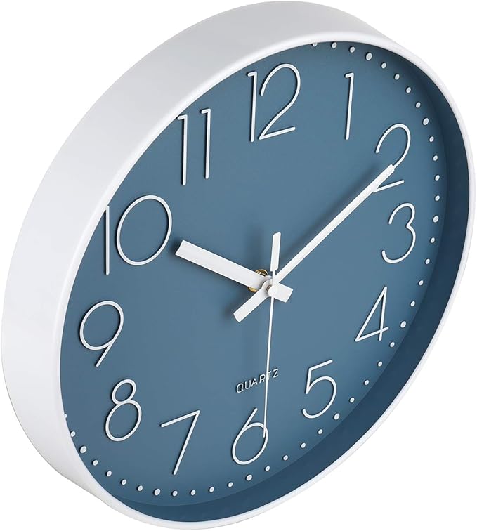jomparis 12 Inch Silent Non-Ticking Battery Operated Quality Quartz Round Wall Clock Modern Decor Clock for Home Office Bedroom Bathroom(Cerulean Color)