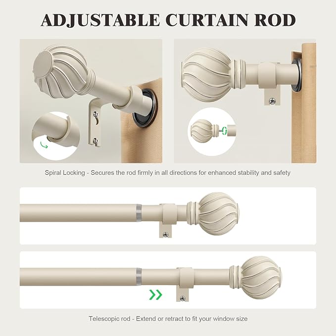 Oneach White Curtain Rods for Windows 48 to 84 Inch, 7/8" Adjustable Heavy Duty Decorative Drapery Rods with Round Netted Texture Finials (Pack of 1, 36 to 88 Inch)