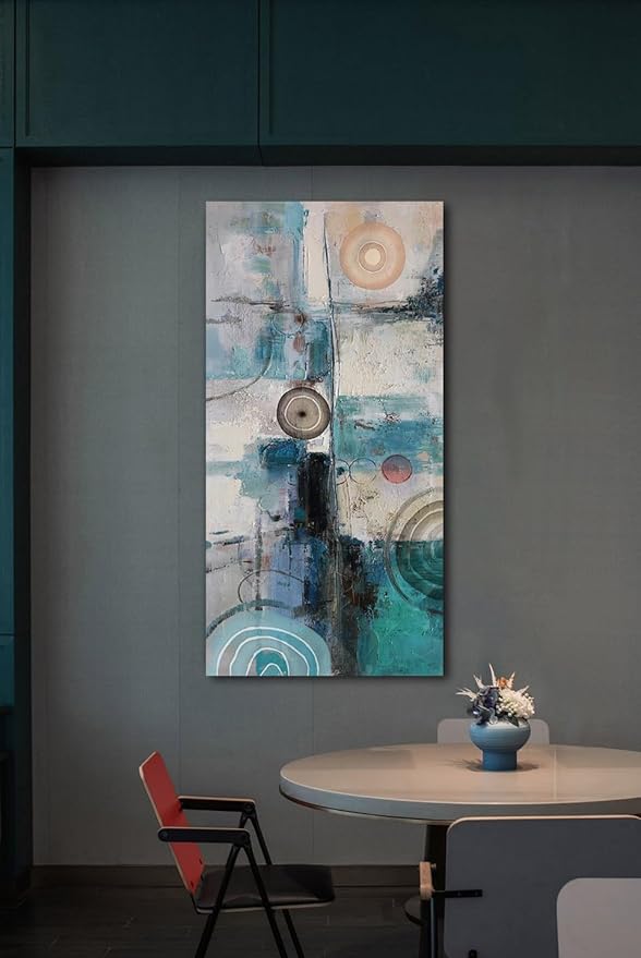 Acocifi Abstract Wall Art Turquoise Grey Teal Canvas Textured Painting Modern Geometric Picture, Large Vertical Artwork Framed for Living Room Bedroom Bathroom Hallway Office Home Decor 40x20