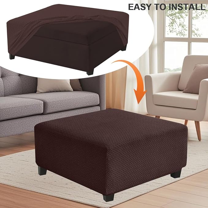 Levoberg Waterproof Square Ottoman Cover Large Square Folding Storage Ottoman Bench Slipcovers Footrest Stool Covers Oversized Ottoman Coffee Table Covers Cube with Elastic Bottom L Coffee