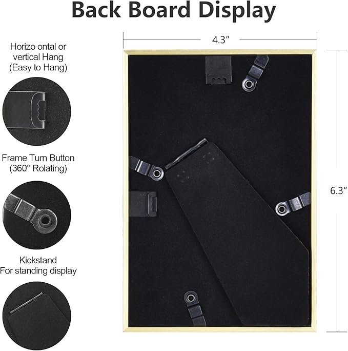 4x6-3P Picture Frame Matte Gold Brushed Thin Metal Float Photo Frame with HD Glass, Fit 3x5 with Mat or 4 x 6 without Mat, for Table and Wall, 3 Pack