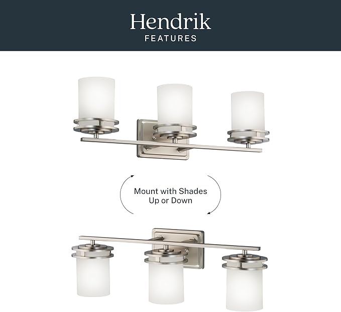 Kichler Hendrik 24" Vanity Light in Brushed Nickel, 3-Light Modern Bathroom Vanity with Satin Etched Cased Opal Glass, (24" W x 8" H), 5078NI