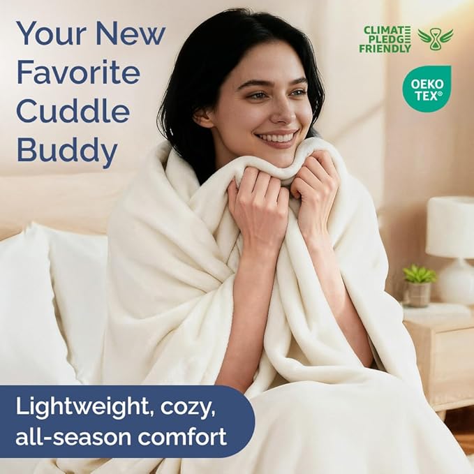 Ultra Soft Fleece Blanket King Size - Flannel Fleece Luxury King Blanket - Lightweight for Couch Bed Chair - Thick, Warm and Breathable - All Season Cozy Fuzzy, Anti-Static Microplush Bedding, Ivory