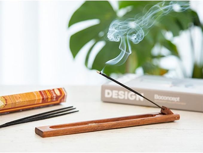 Wood Incense Holder for Sticks with Adjustable Angle & Ash Catcher | 9.8 Inch Inscent Stick Holder Burner | Zen Yoga Room Decor, Durable Natural Teak Incense Holders for Stick Incense