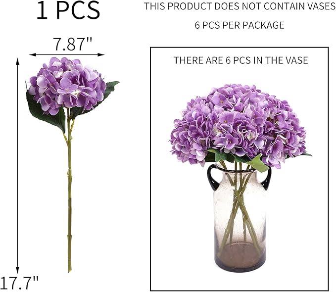 Kimura's Cabin 6Pcs Artificial Silk Hydrangea Flowers Fake Hydrangea Bouquet for Home Table Centerpieces Wedding Garden Party Decoration (Purple)