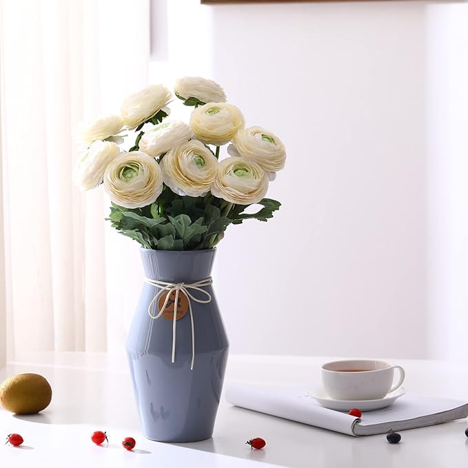 Artificial Ranunculus Flowers with Real Touch Stem, Silk Ranunculus Flowers (6 Pack) (White)