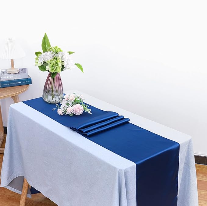 15 Pack Royal Blue Table Runners, Satin Table Runner 12x108 Inches Long, Silk and Smooth Fabric Table Runner for Wedding, Parties, Banquets, Events Decoration